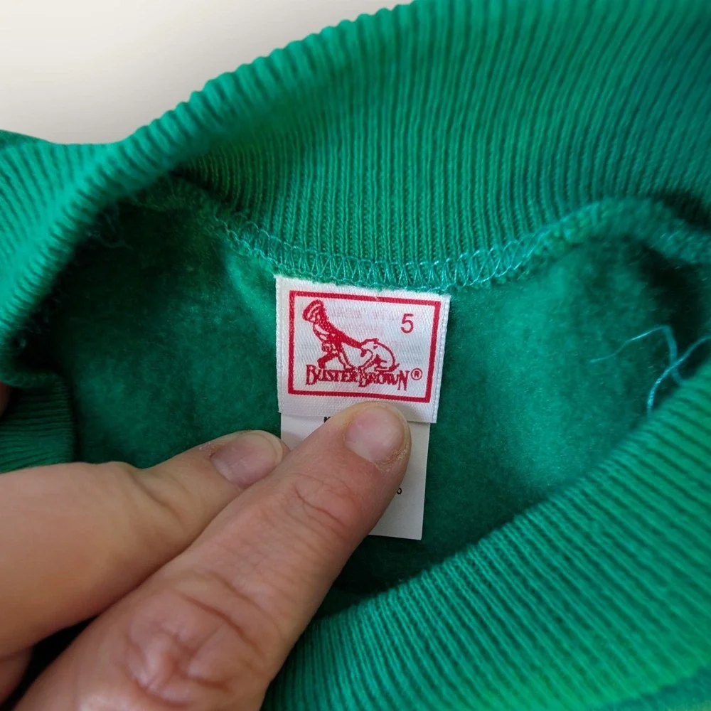 Vintage Buster Brown Girls Green Christmas Puppy Fleece Dress Size 5 Made in USA